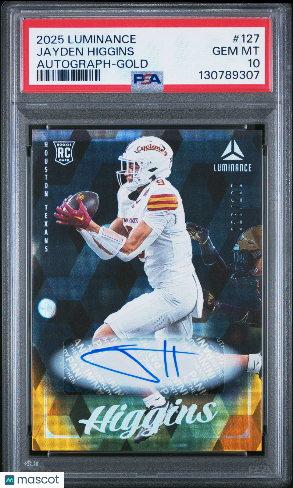 2025 Panini Luminance Jayden Higgins 127 Auto Gold 028/100 RC Rookie PSA 10Graded Sports Cards