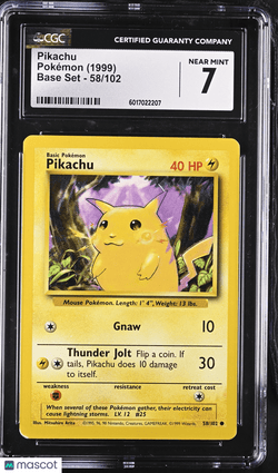 1999 Pokémon Pikachu 58/102 CGC 7Graded TCG/CCG