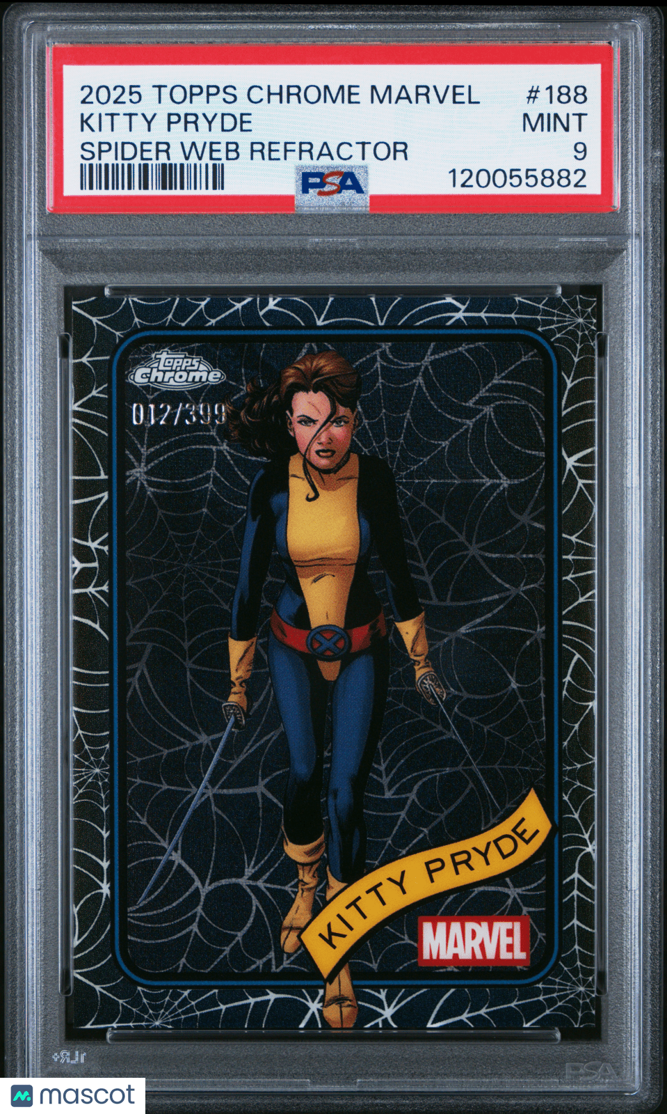 2025 Topps Chrome Marvel Kitty Pryde Spider Web Refractor 012/399 188 PSA 9Graded Non - Sports Cards