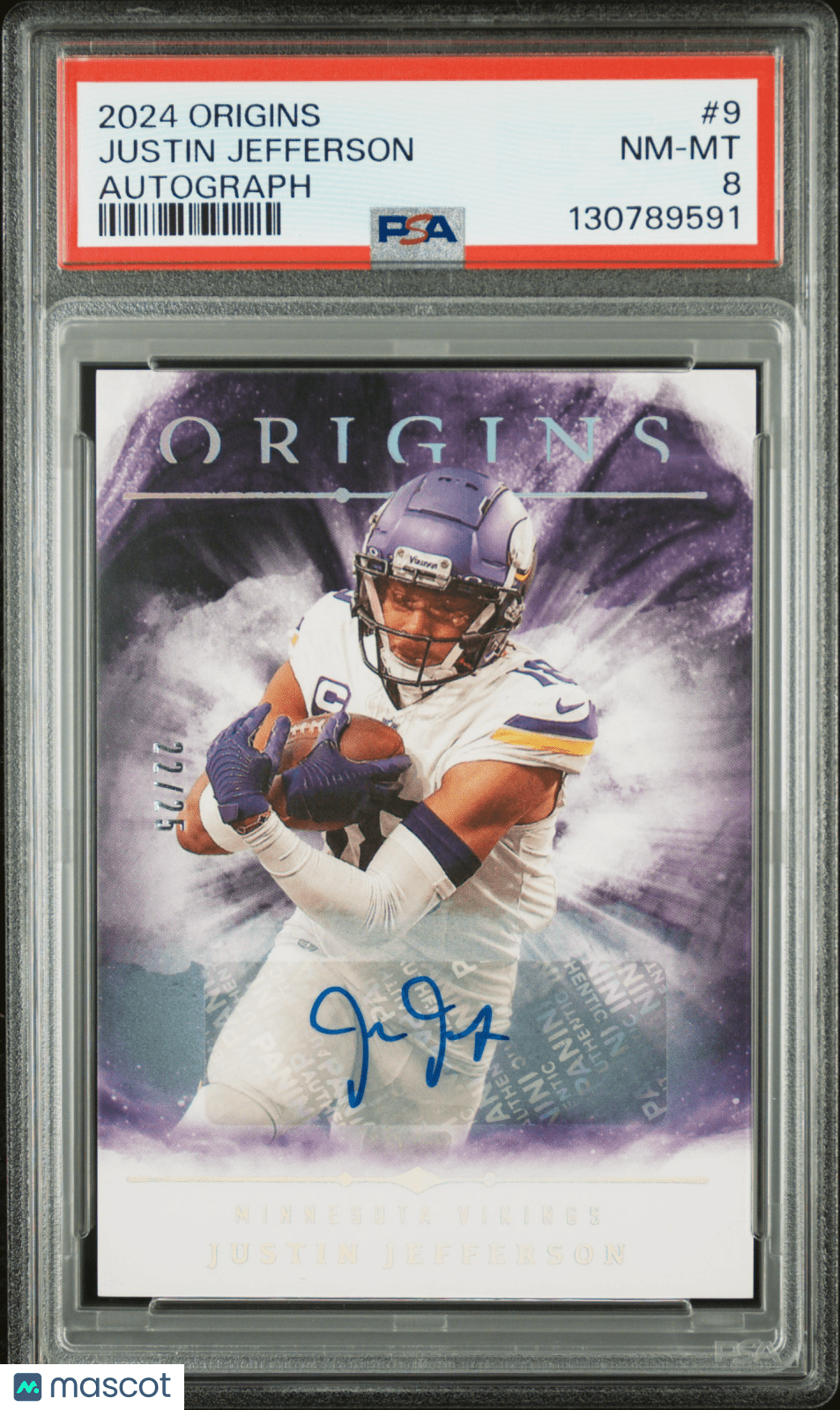 2024 Panini Origins Football Justin Jefferson 9 Autograph 22/25 PSA 8Graded Sports Cards Main image