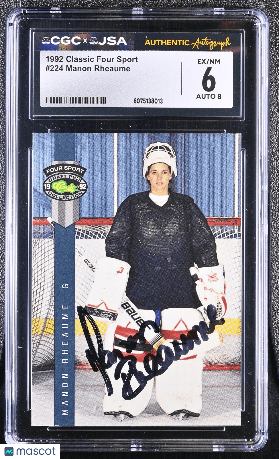 1992 Classic Four Sport Manon Rhéaume 224 Hand Signed Auto CGC 6 Auto 8Graded Sports Cards Main image
