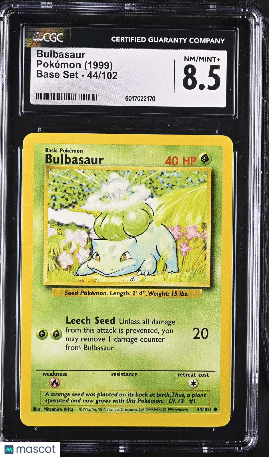 1999 Pokémon Bulbasaur 44/102 CGC 8.5Graded TCG/CCG