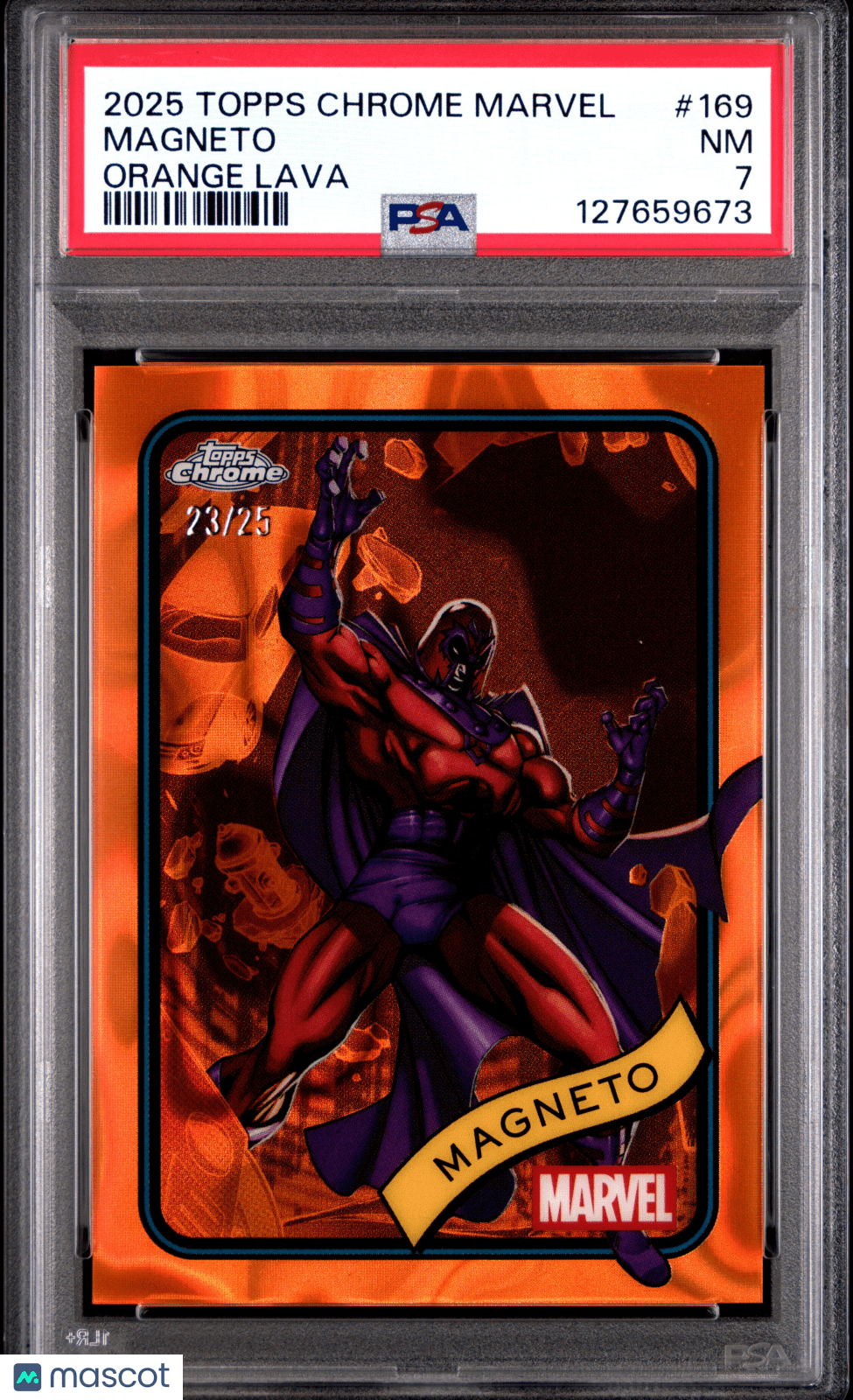 2025 Topps Chrome Marvel Magneto 23/25 Orange Lava Refractor 169 PSA 7Graded Non - Sports Cards