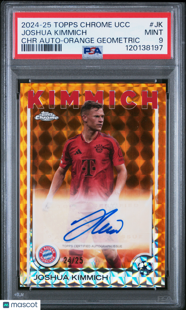 2024-25 Topps Chrome UEFA Joshua Kimmich #CA-JK Orange Geometric /25 Auto PSA 9