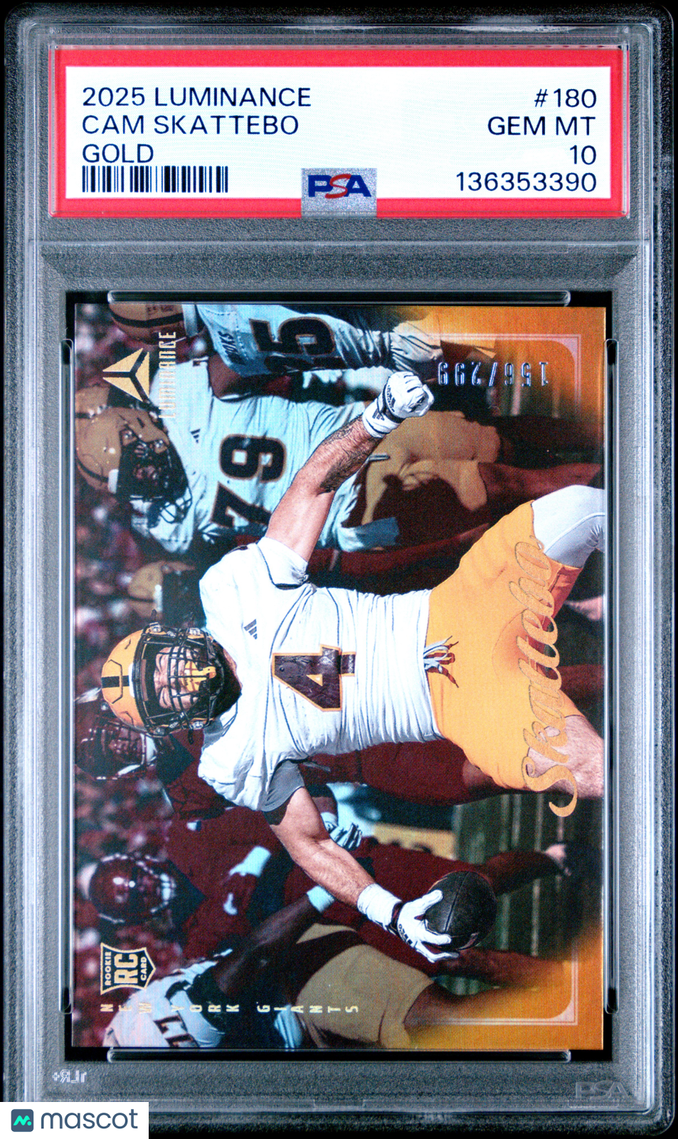 2025 Panini Luminance Cam Skattebo 180 Gold 156/299 RC Rookie PSA 10Graded Sports Cards