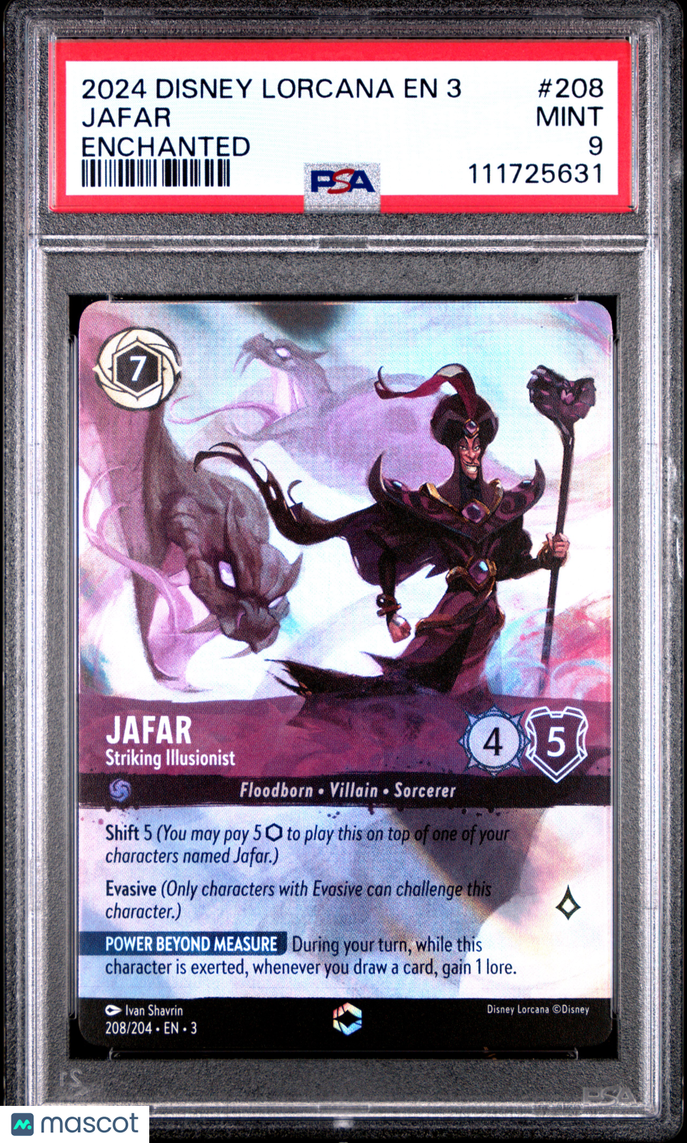 2024 Disney Lorcana EN 3 Into The Inklands Jafar 208 Enchanted PSA 9Graded TCG/CCG
