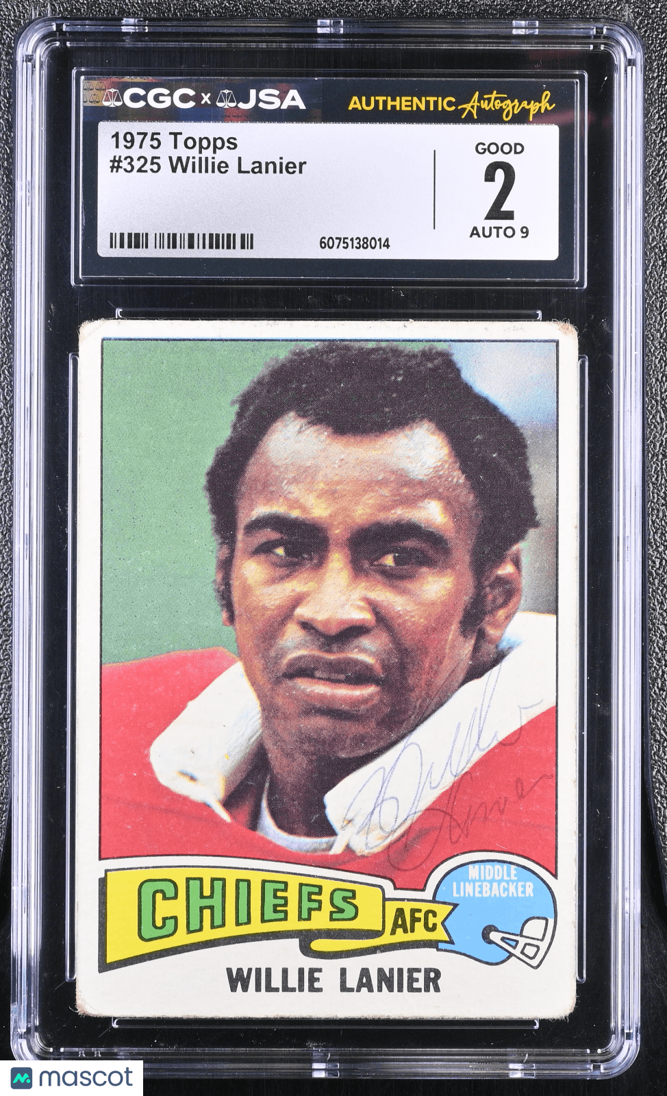 1975 Topps Football Willie Lanier 325 Hand Signed Auto CGC 2 Auto 10Graded Sports Cards