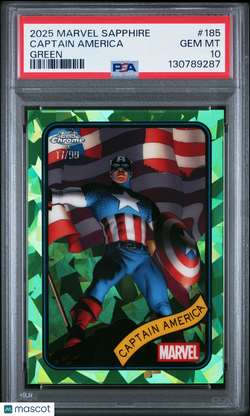 2025 Topps Chrome Marvel Sapphire Captain America Green 17/99 #185 PSA 10