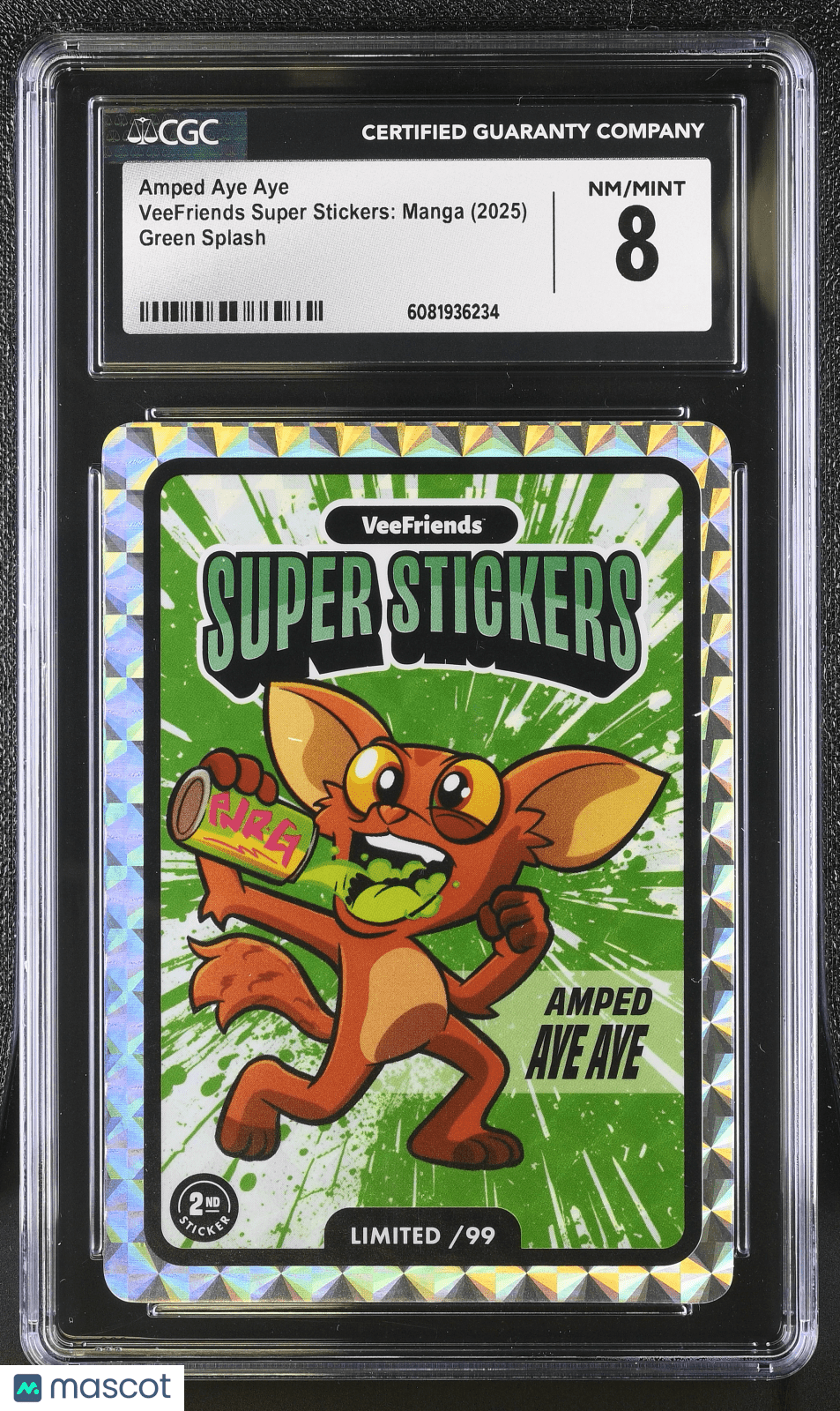 2025 Veefriends Super Stickers: Manga Amped Aye Aye /99 Green Splash CGC 8Graded Non - Sports Cards