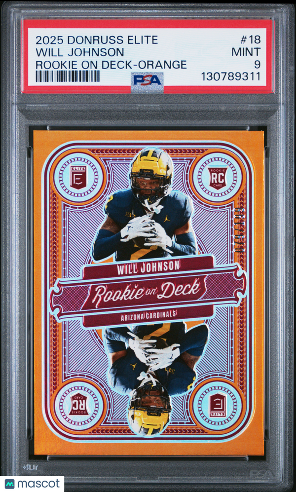 2025 Panini Donruss Elite Rookie On Deck Will Johnson #18 Orange 07/199 PSA 9