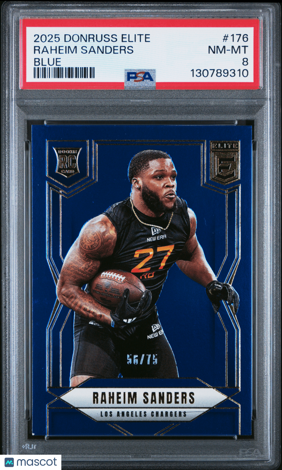 2025 Panini Donruss Elite Raheim Sanders 176 Blue RC Rookie 56/75 PSA 8Graded Sports Cards