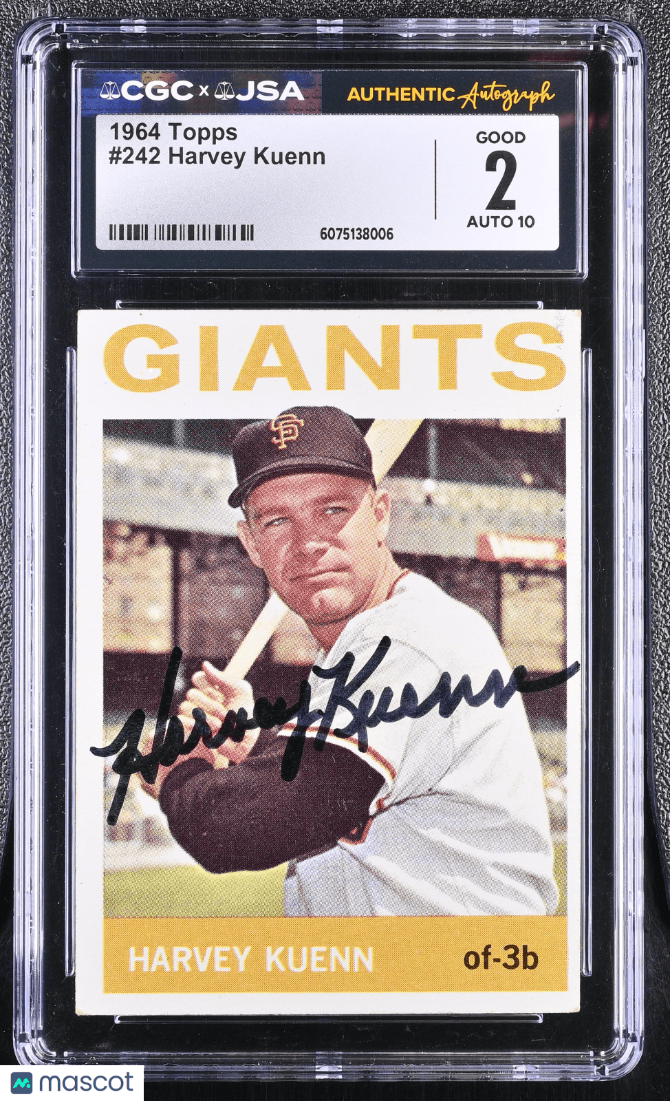 1964 Topps Baesball Harvey Kuenn 242 Hand Signed Auto CGC 2 Auto 10Graded Sports Cards