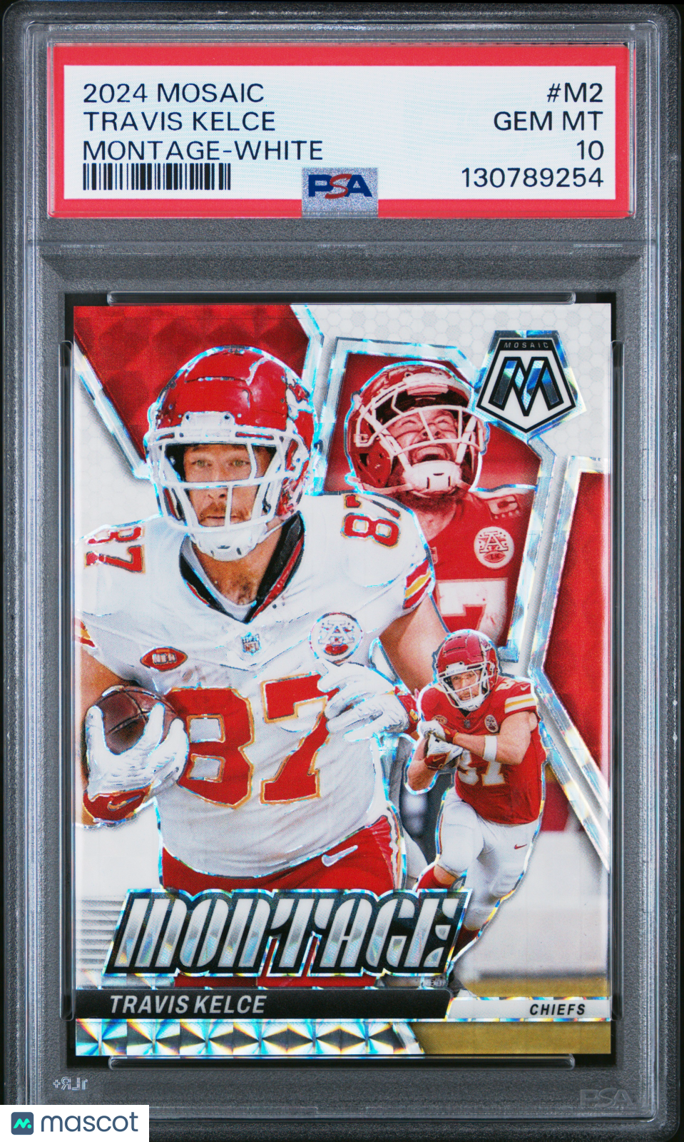 2024 Panini Mosaic Montage Travis Kelce M - 2 White Mosaic 15/25 PSA 10Graded Sports Cards