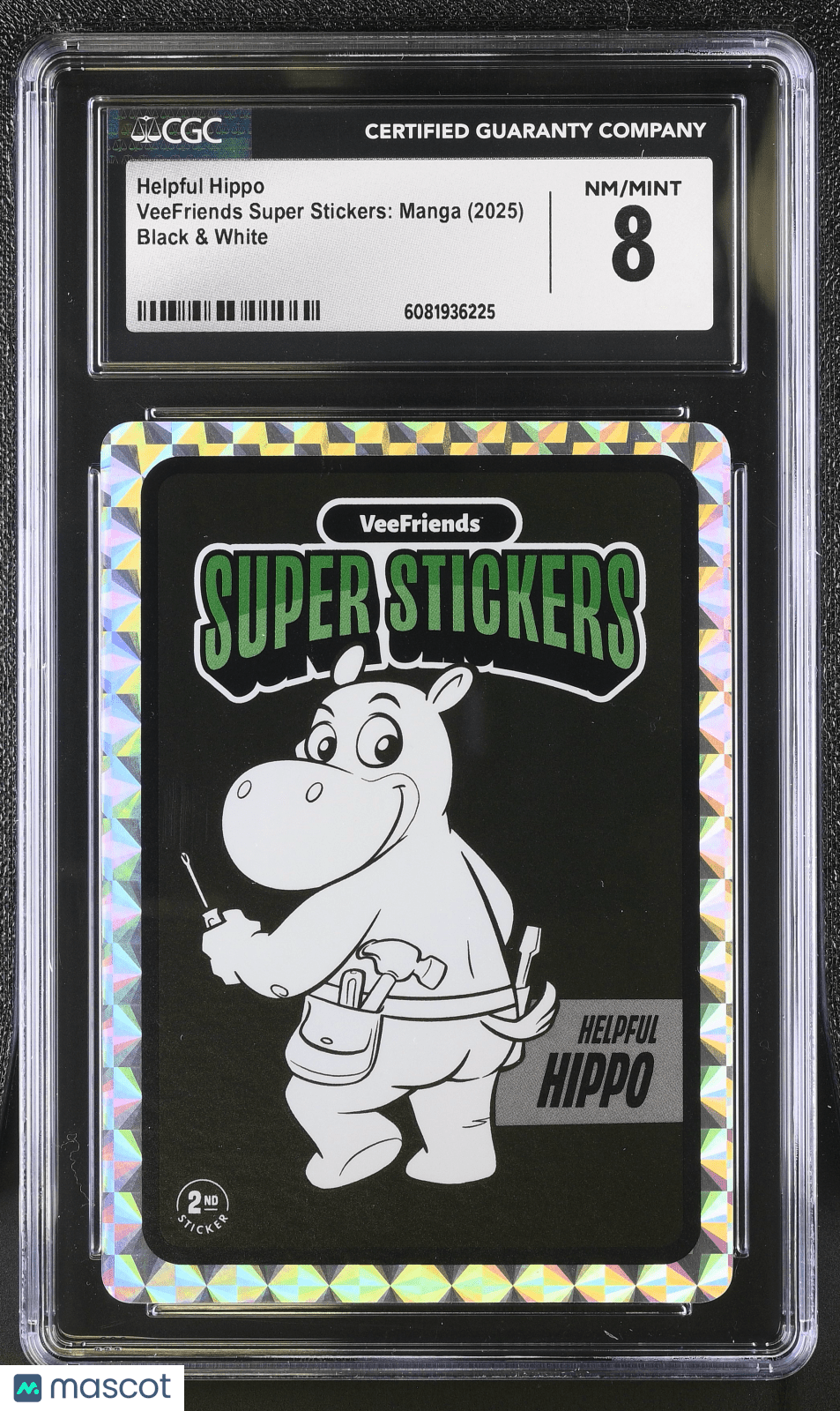 2025 Veefriends Super Stickers: Manga Helpful Hippo Black & White CGC 8Graded Non - Sports Cards