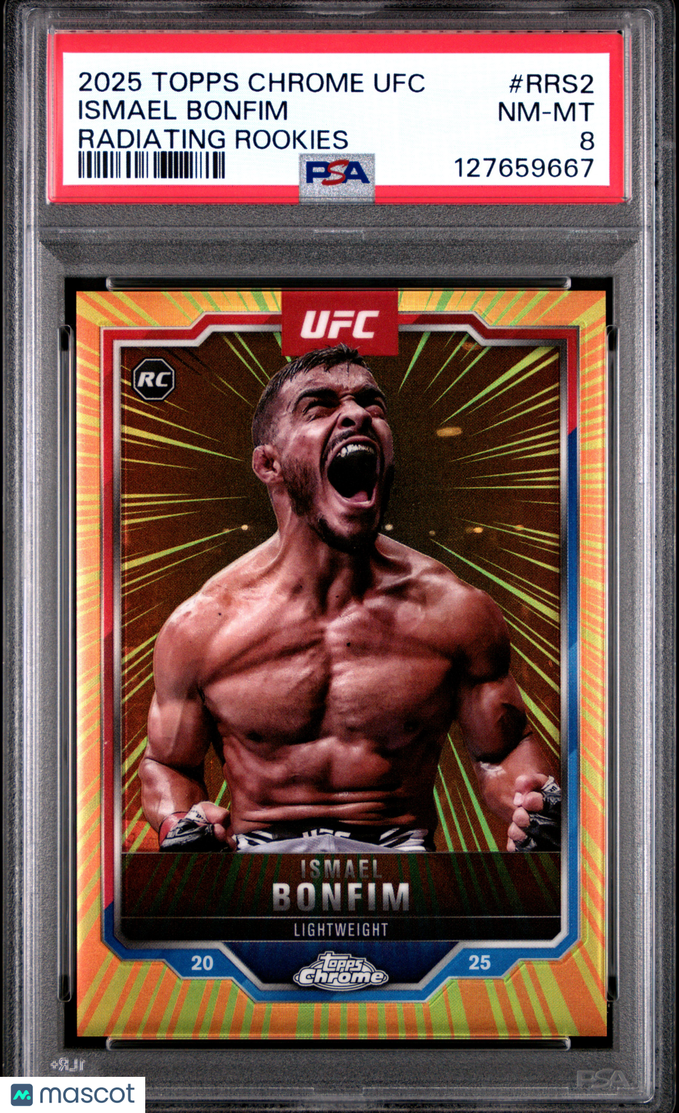 2025 Topps Chrome UFC Radiating Rookies Ismael Bonfim RRS - 2 PSA 8Graded Sports Cards
