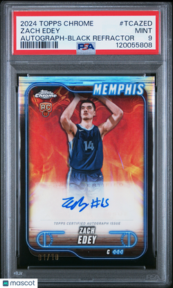 2024 - 25 Topps Chrome Zach Edey TCA - ZED Black Refractor Rookie Auto 01/10 PSA 9Graded Sports Cards