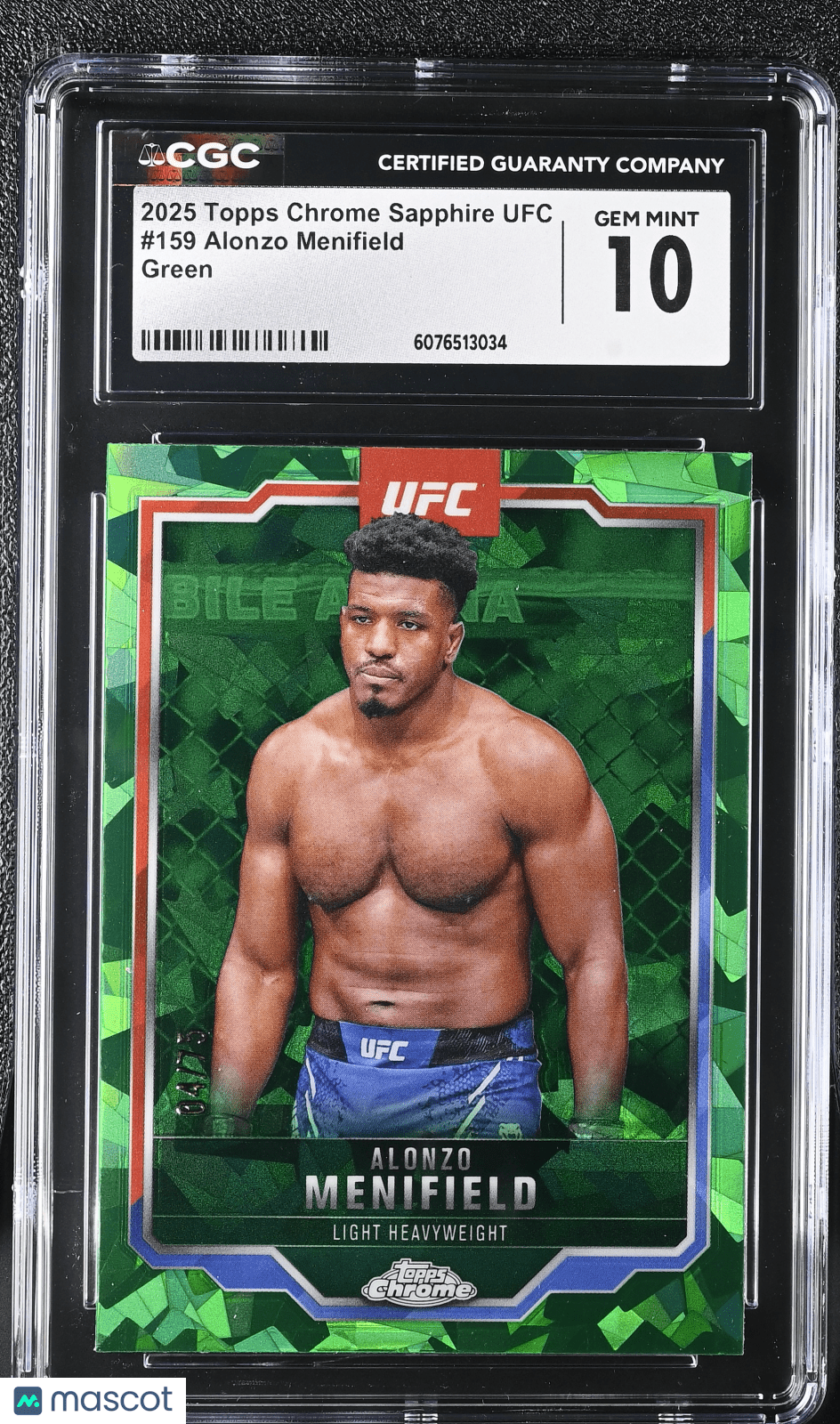 2025 Topps Chrome Sapphire UFC Alonzo Menifield 159 Green 04/75 CGC 10Graded Sports Cards