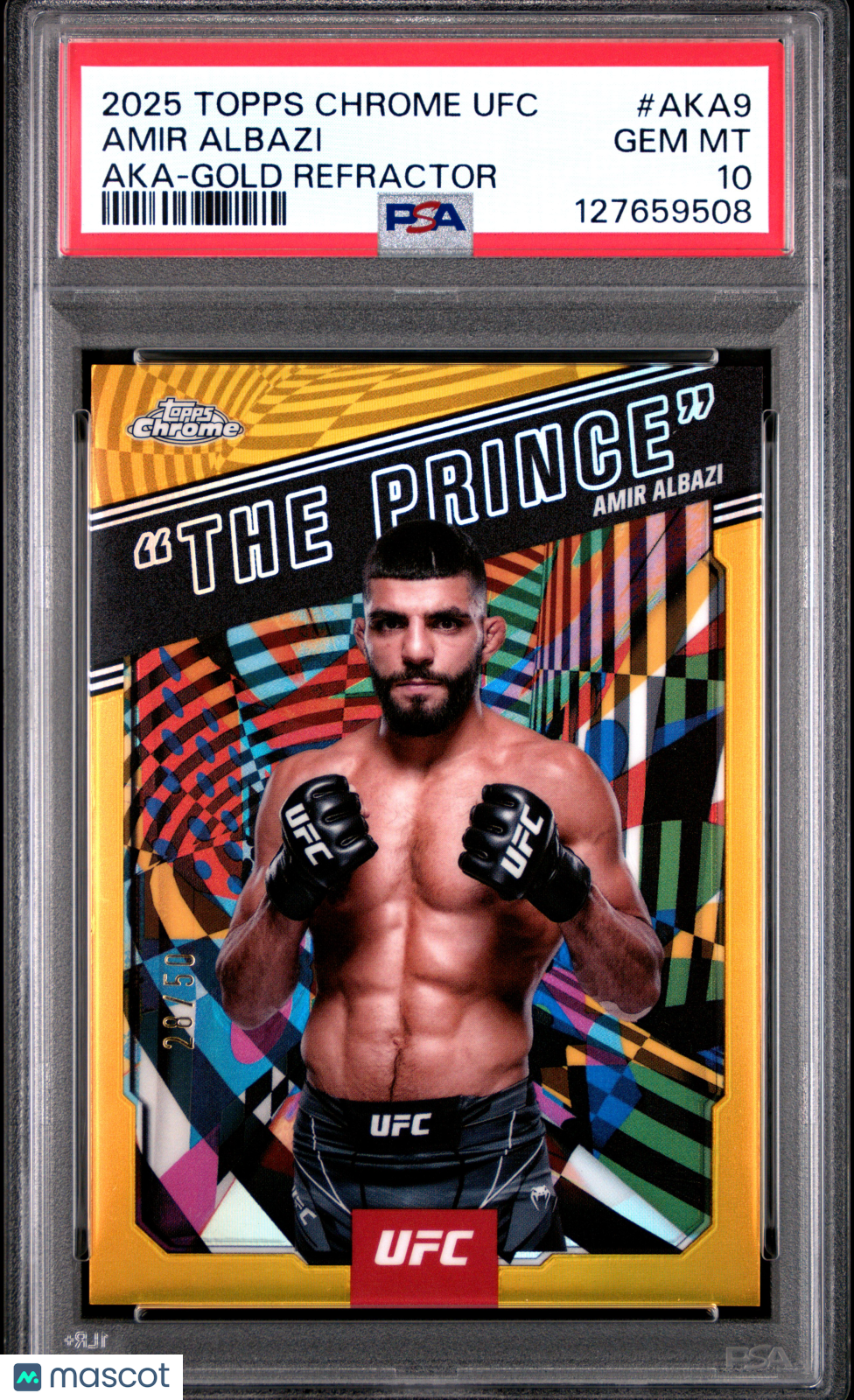 2025 Topps Chrome UFC AKA Amir Albazi AKA - 9 Gold Refractor 28/50 PSA 10Graded Sports Cards