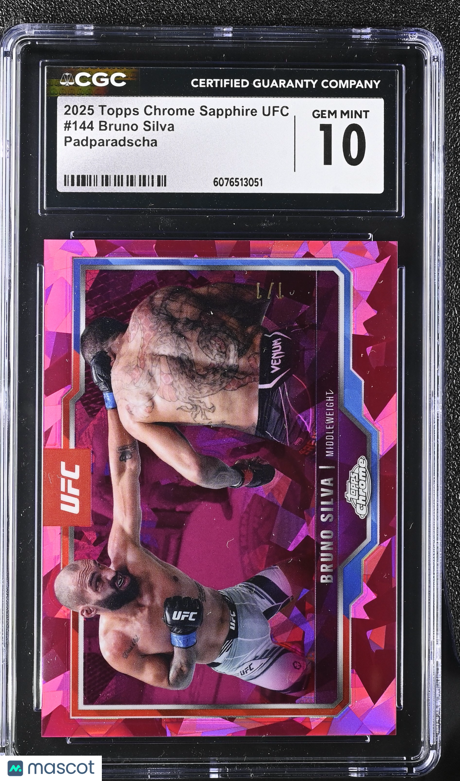 2025 Topps Chrome Sapphire UFC Bruno Silva 144 Padparadscha 1/1 CGC 10Graded Sports Cards Main image