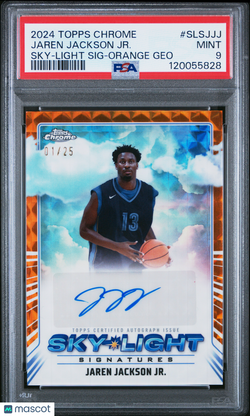 2024 - 25 Topps Chrome Jaren Jackson Jr. Orange Geometric /25 Sky Light Auto PSA 9Graded Sports Cards