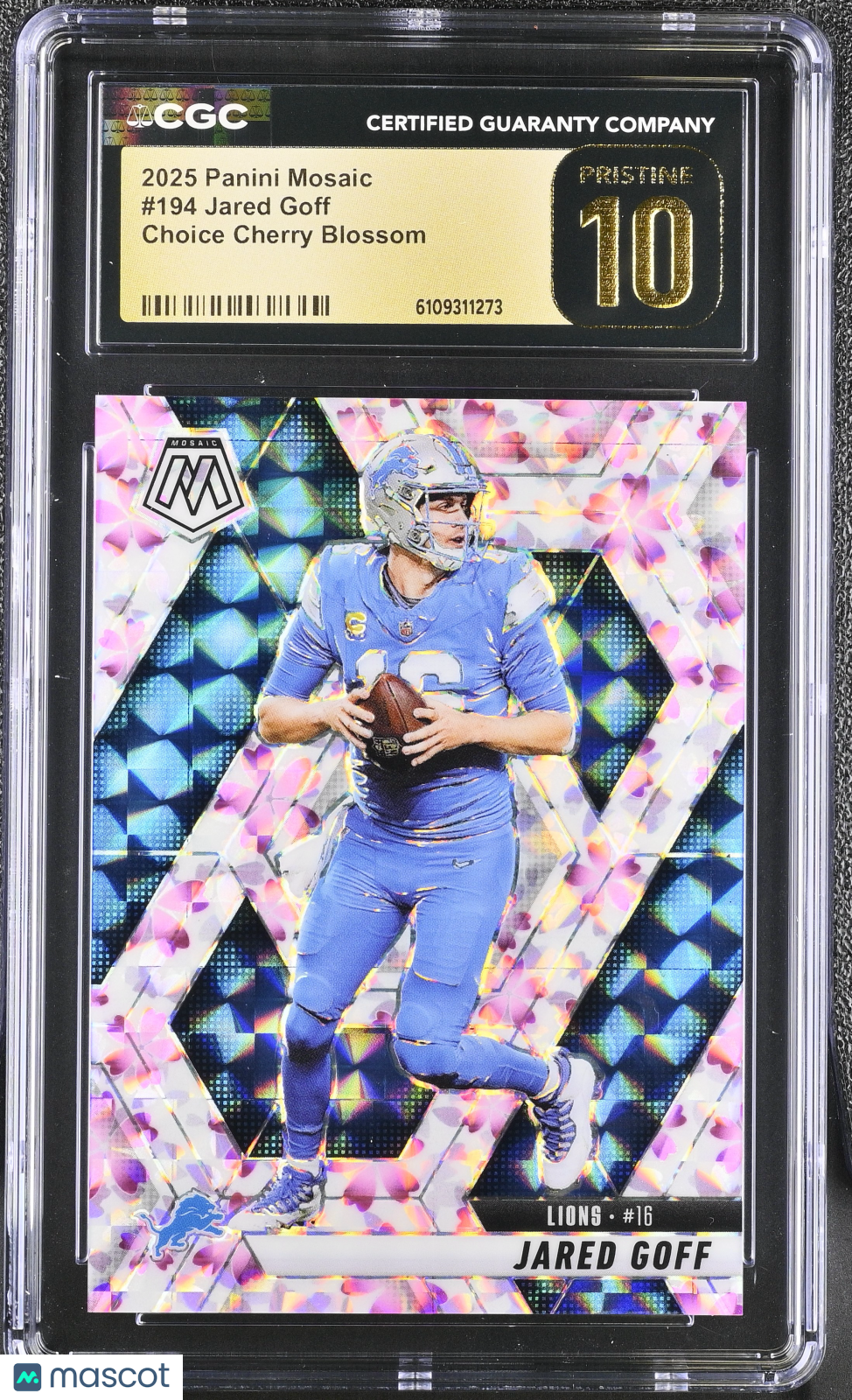 2025 Panini Mosaic Jared Goff 194 Choice Cherry Blossom 08/20 CGC Pristine 10Graded Sports Cards
