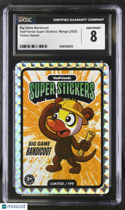 2025 Veefriends Super Stickers Manga Big Game Bandicoot /199 Yellow Splash CGC 8