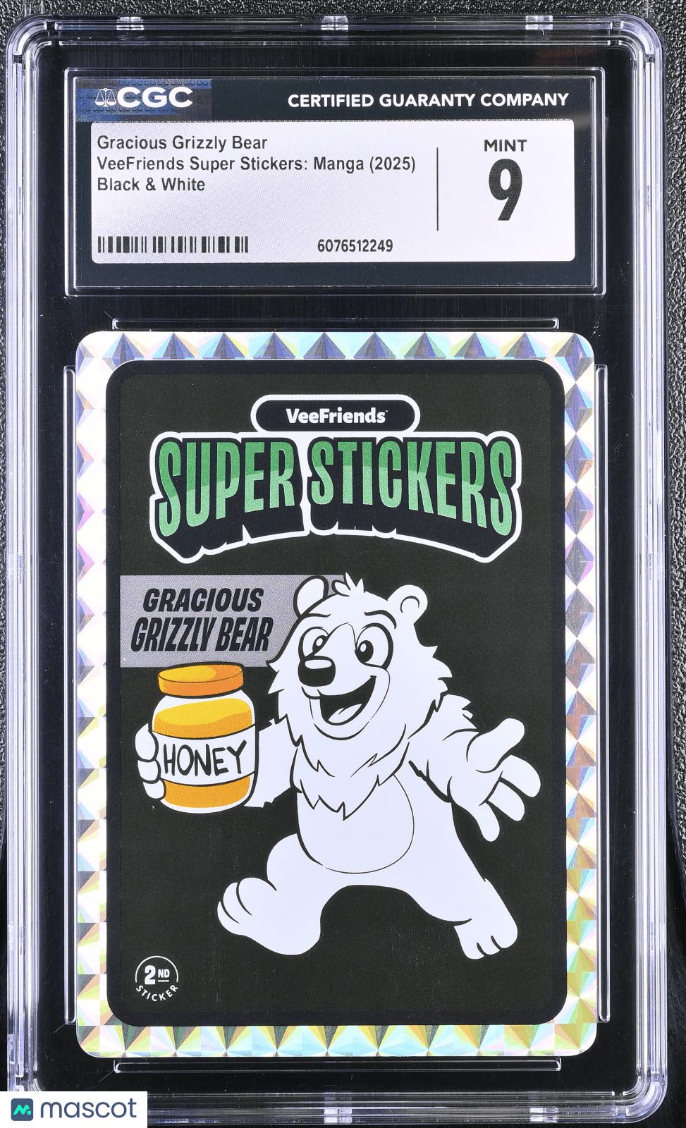 2025 Veefriends Super Stickers: Manga Gracious Grizzly Bear Black & White CGC 9Graded Sports Cards