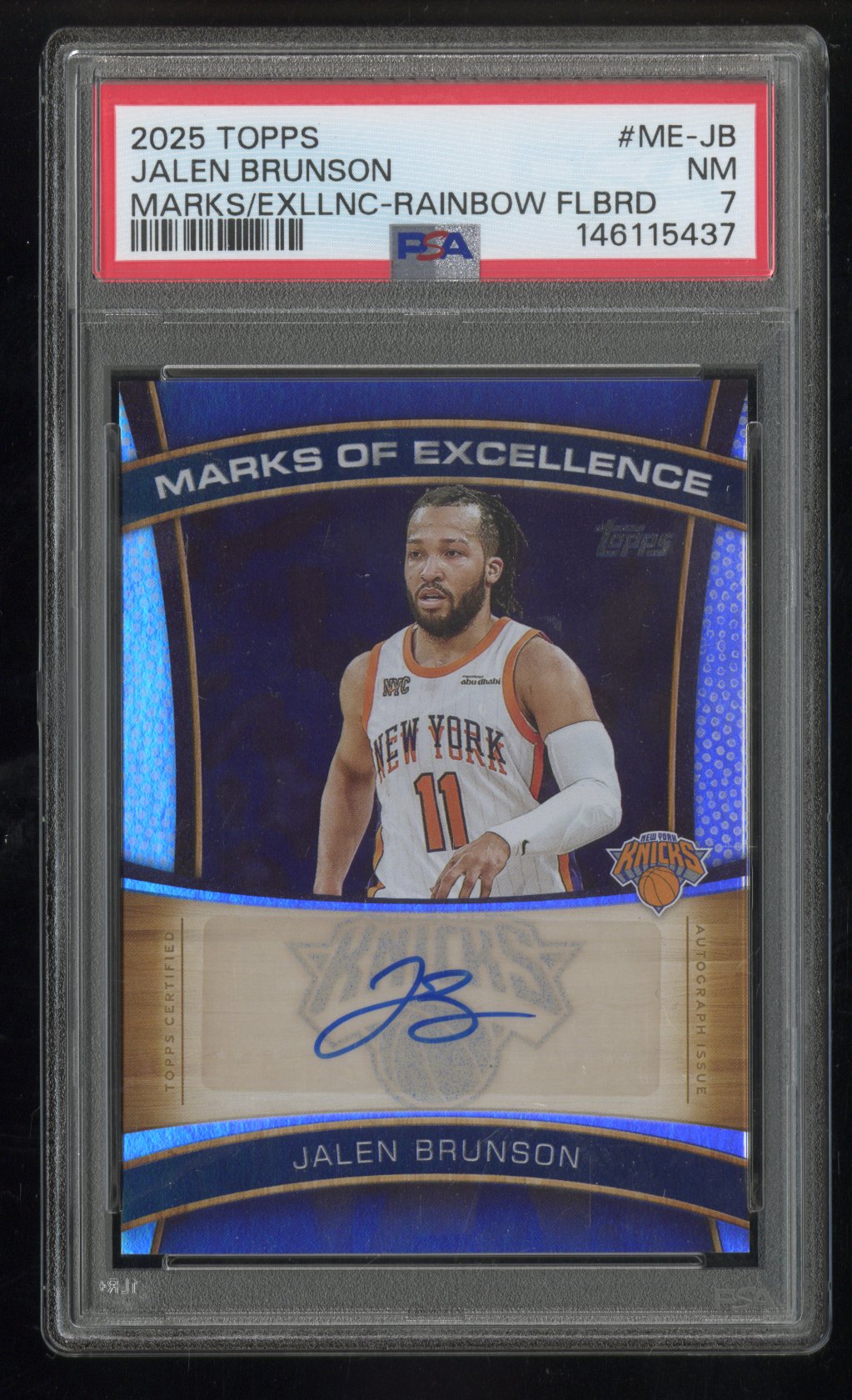 2025-26 Topps Flagship Jalen Brunson #ME-JB Marks Of Excellence Auto Rainbow Foil PSA 7 Main image